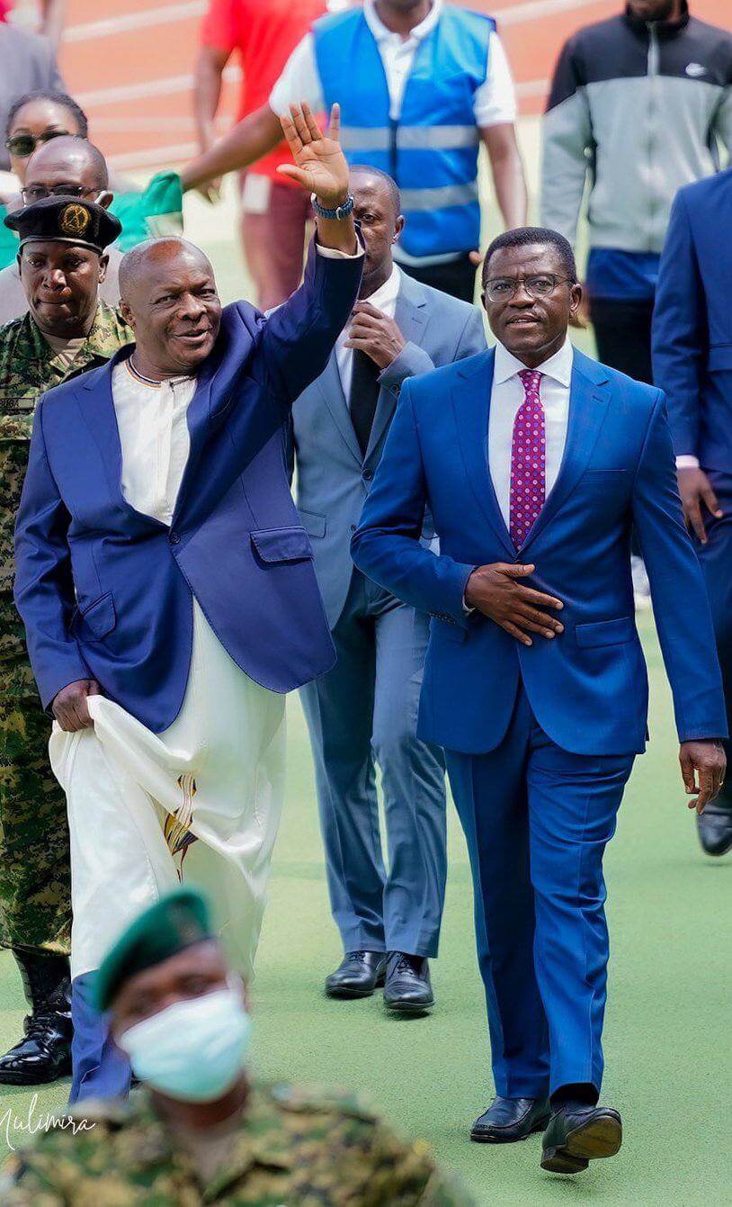 Kabaka Mutebi and Katikkiro Mayiga during his first public appearance after returning from medical treatment in Namibia, at the Masaza Cup opening ceremony Kabaka Mutebi and Katikkiro Mayiga during his first public appearance after returning from medical treatment in Namibia, at the Masaza Cup opening ceremony